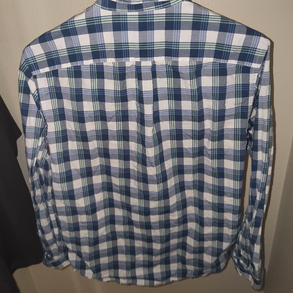Blue and White Plaid Men's Shirt (American Eagle)